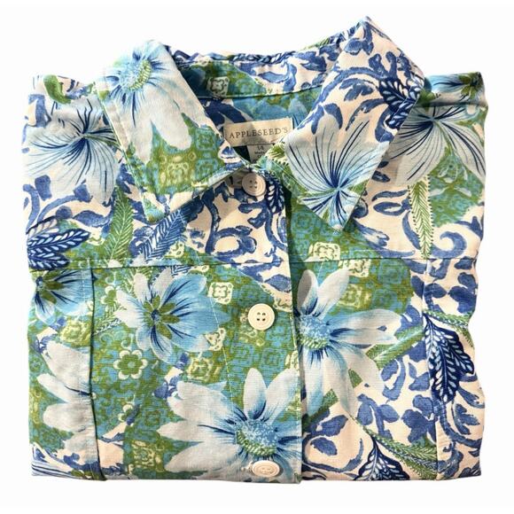 Appleseed's Jacket Blue White Green Resort Wear Floral Button Up Womens 14 - Picture 10 of 10